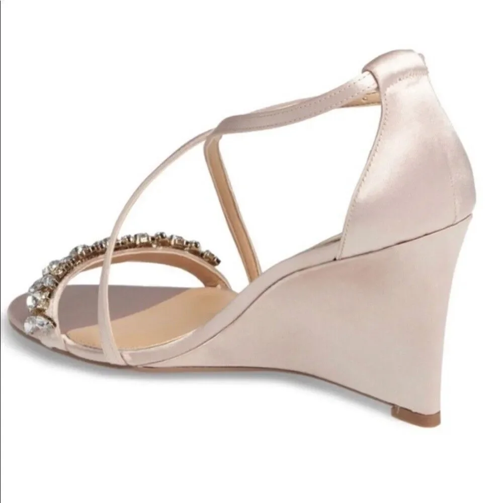 BADGLEY MISCHKA Satin Jewel Embellished Wedge Heel